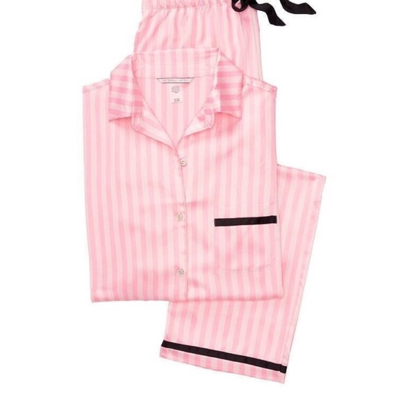 Pc Set Victoria's Secret Pink Striped Satin Silky Pajama Set